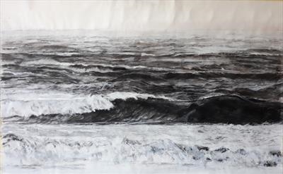 Wembury Big Wave by Kevin Tole, Drawing, Charcoal, Pastel, gesso on paper